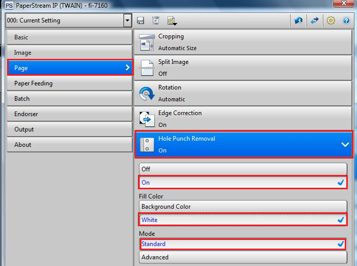 Update the Hole Punch Removal settings