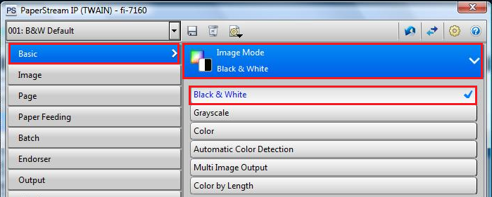 Update the settings in the Image Mode tab