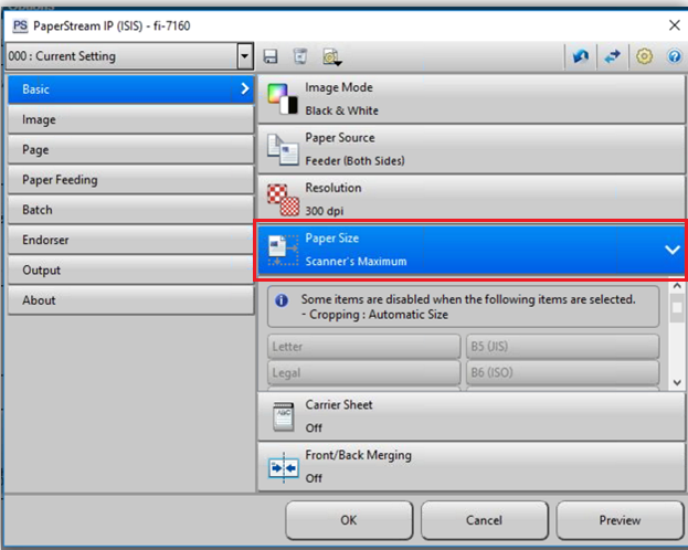 Update the Paper Size settings