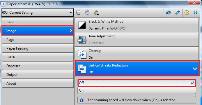 Update the Vertical Streaks reduction settings