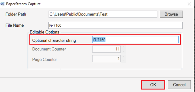 Update the PDF name in the Optional Character string field