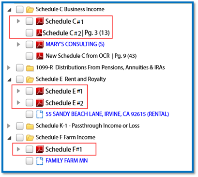 Scanned documents appearing in their categories