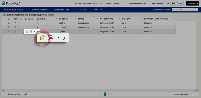 Select the Open icon.