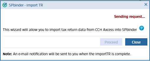 SPbinder - Import TR window: Sending request