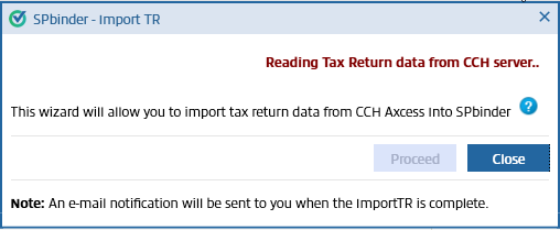 SPbinder - Import TR window: Reading Tax Return data from CCH server