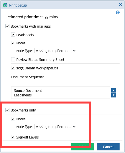 Select the Bookmarks only checkbox