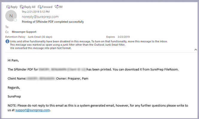 Email notification of printed documents