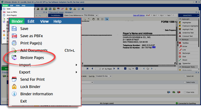 Select Restore Pages
