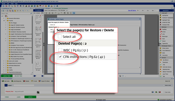 Deleted Page(s) panel