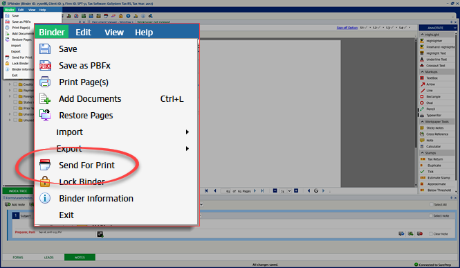 Select Send for Print