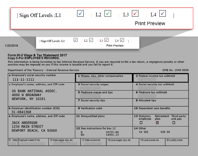 Selected Sign Off Level on the printed document