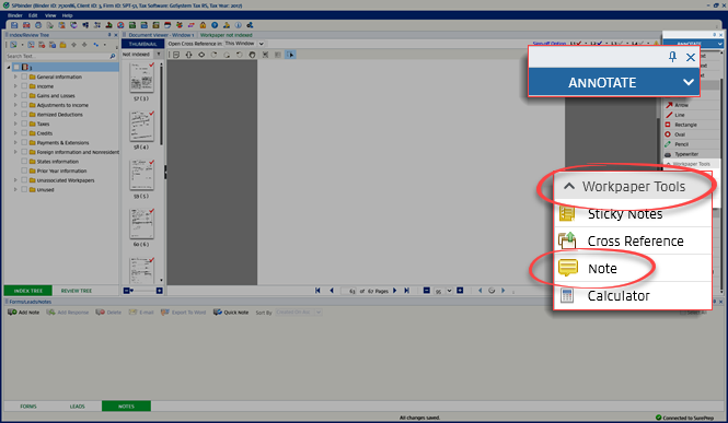 Select the Note icon