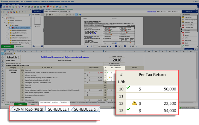 Per Tax Returns column