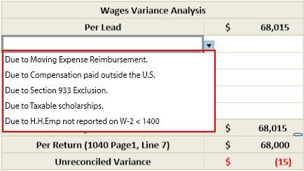 List of explanations from the dropdown