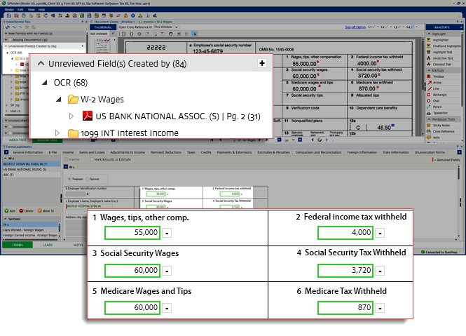 Green highlight on the captured data