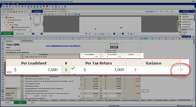 Green asterisk on source document