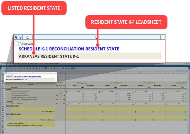 Listed Resident State and Resident State K-1 Leadsheet