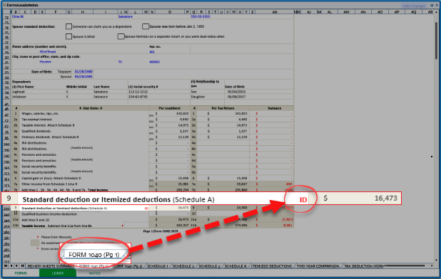 ID badge on the FORM 1040 Leadsheet