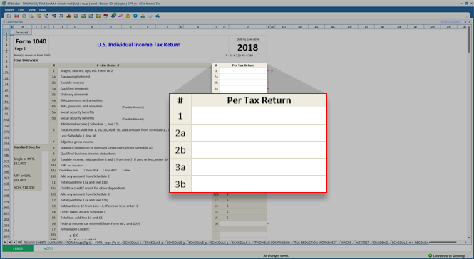 Per Tax Return column