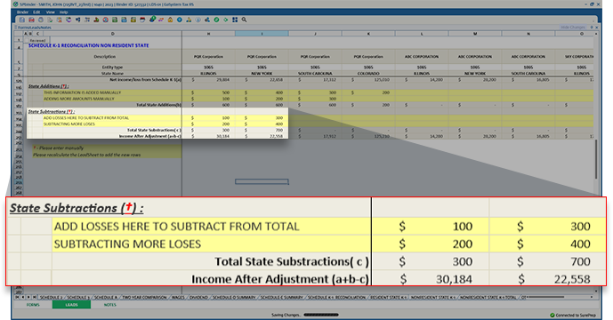 State Subtractions fields