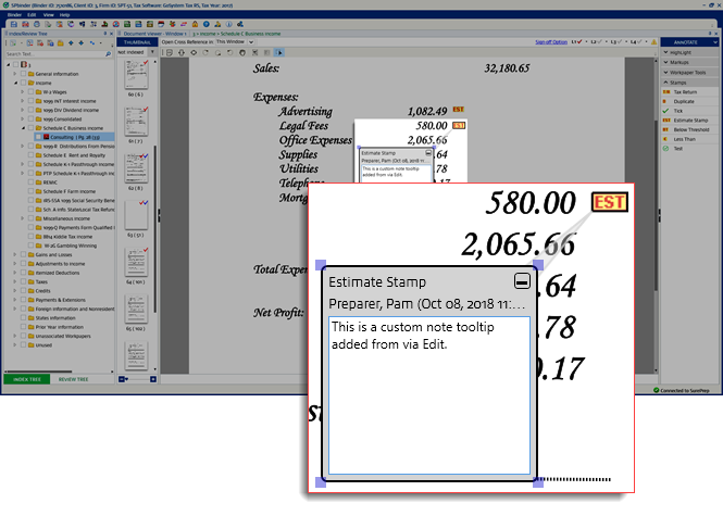 Edit&nbsp;window displaying the name of the stamp