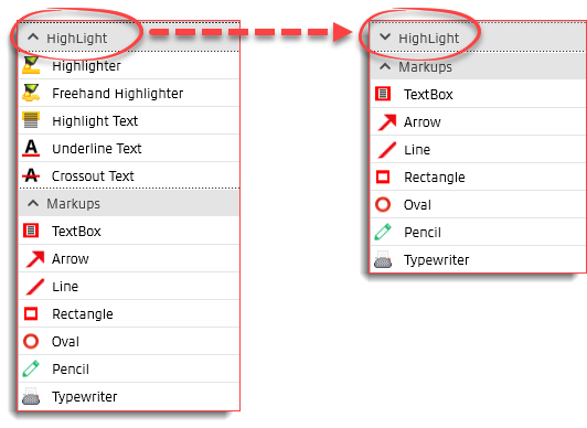 Expanded Highlight menu