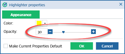 Adjust opacity in Highlighter Properties