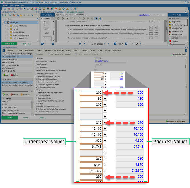 Amounts copied to current year