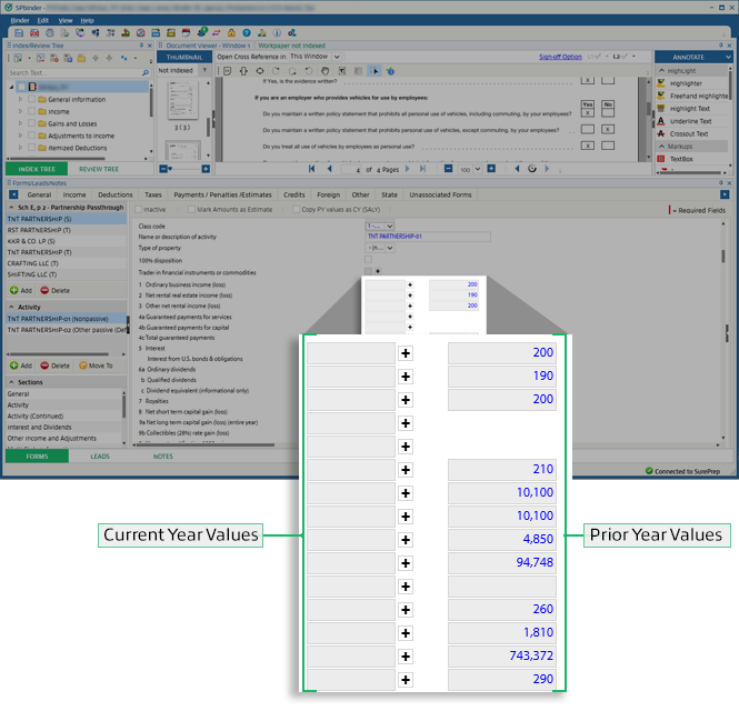 Current and Prior year columns