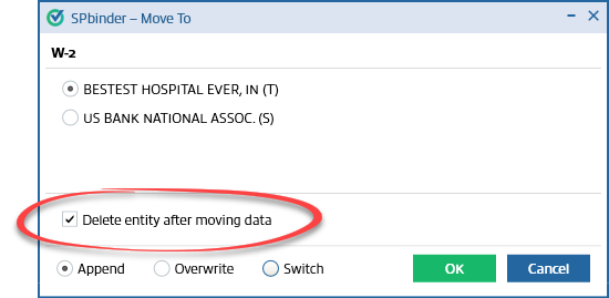 Select the Delete entity after moving data checkbox