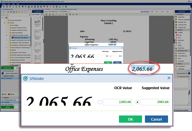 OCR value on source document