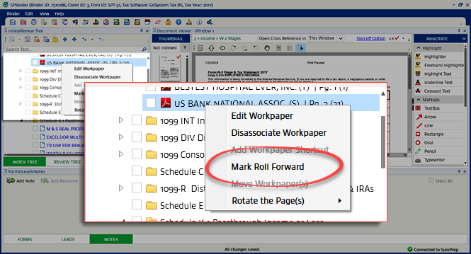 Select&nbsp;Mark Roll Forward