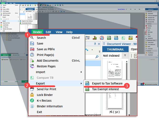 Select Export to Tax Software icon