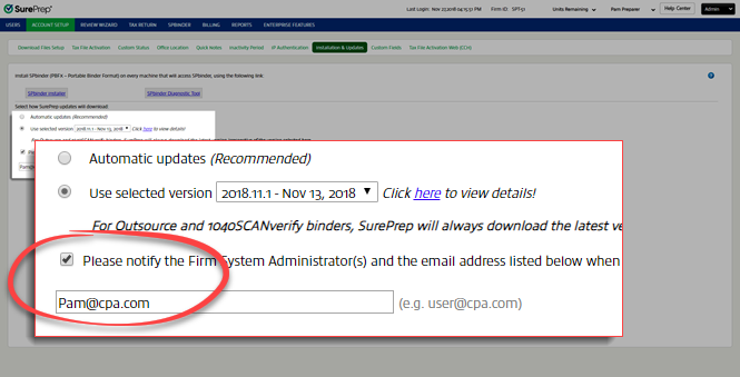 Enter the users you would like to notify via email