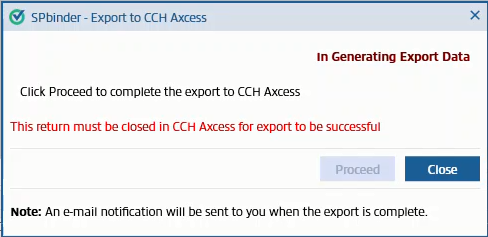 Notification that the export data is being generated