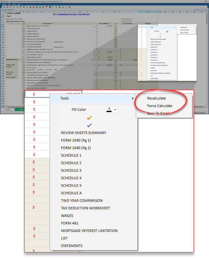 Select Recalculate or Force Calculate  