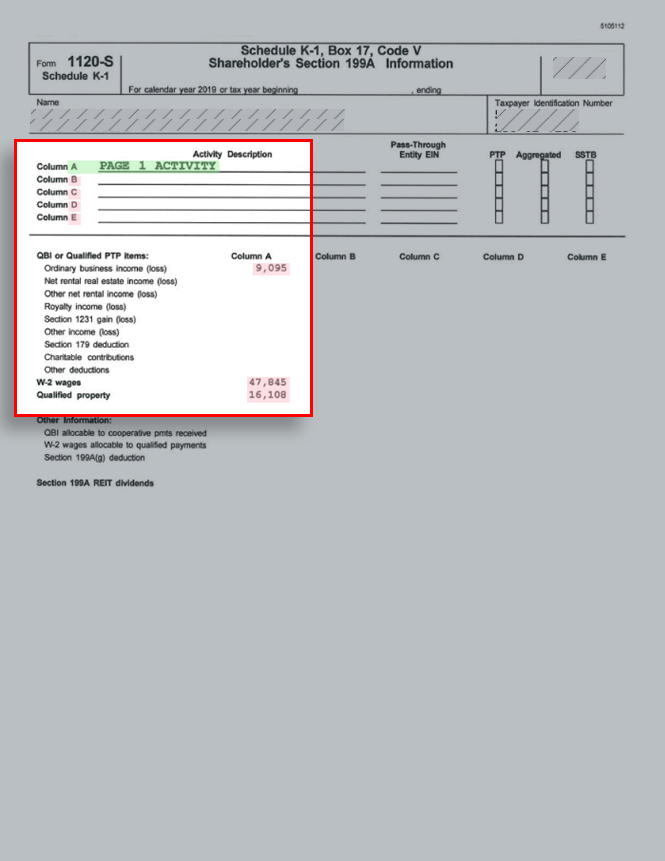 Schedule K-1 Page 1 Activity
