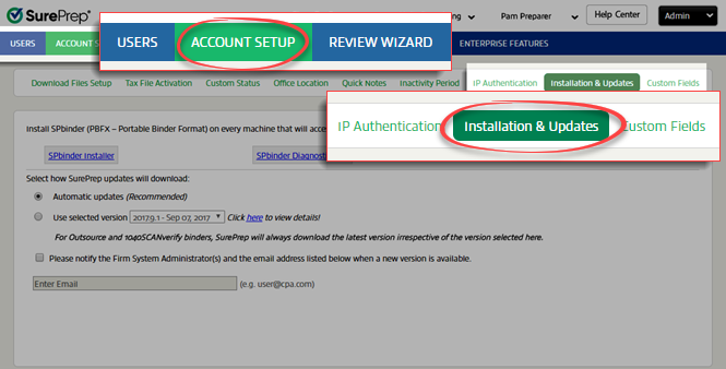 Select ACCOUNT SETUP then Installation & Updates