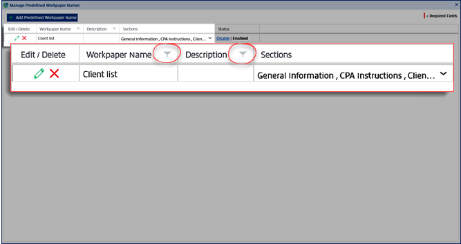 Select the Filter icon