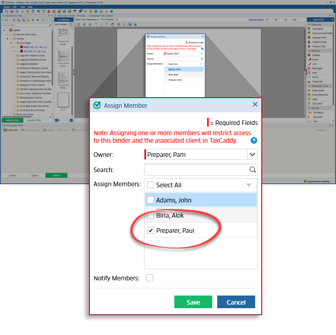 Select checkboxes for the new Assigned Members