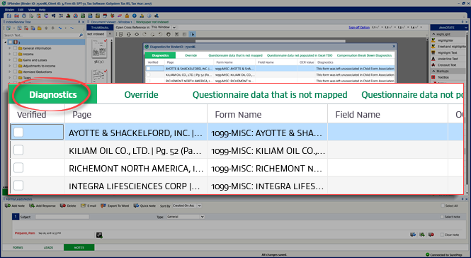 Diagnostics&nbsp;tab 