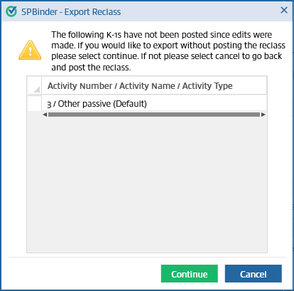 Export Reclass window