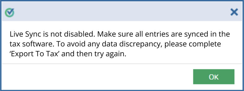 Notification that Live Sync is not turned off