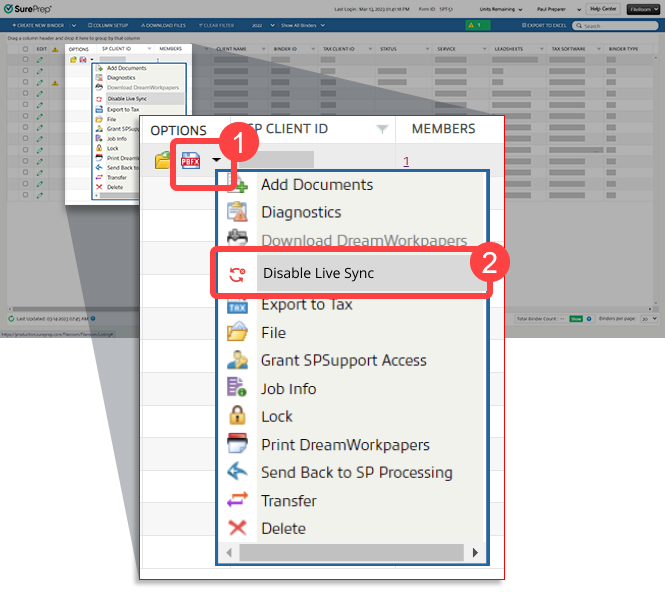 Select&nbsp;Disable Live Sync if available
