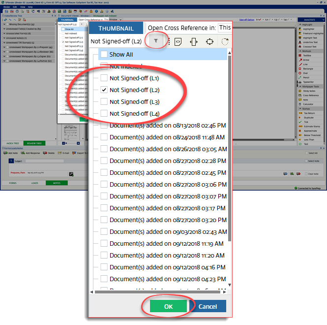 Select the&nbsp;Not Signed-off&nbsp;checkbox