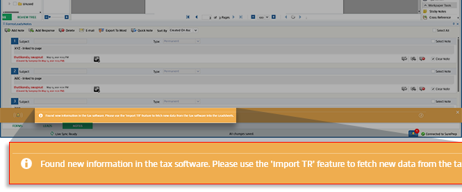 Notification that new information was found in the tax software
