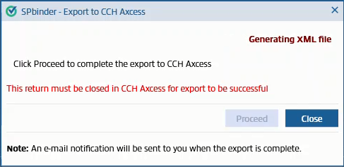 Notification that the XML file is being generated