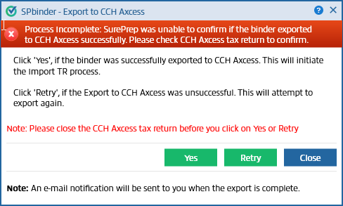 Notification that SurePrep was unable to verify