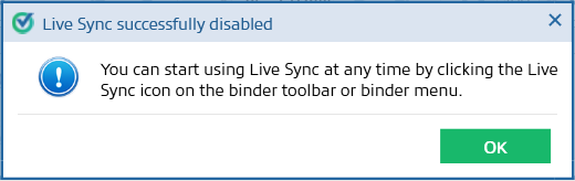 Notification that you can start using Live Sync anytime