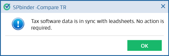 Notification that tax software data is in sync with Leadsheets